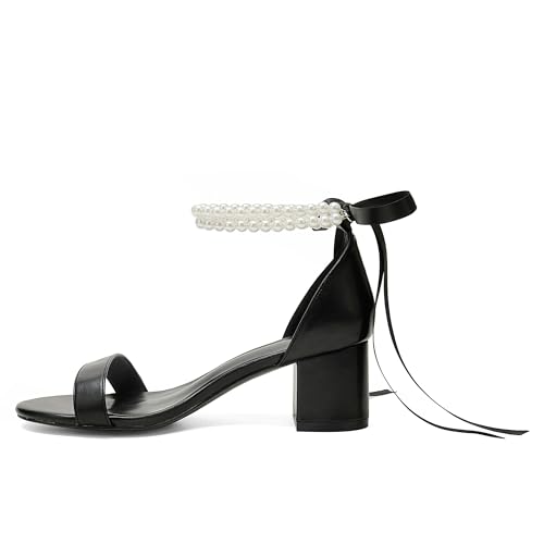 Pearl Wedding Shoes for Bride - Low Open Toe Bridal Heels With Bow, Chunky Block Heel for Women's Prom, Evening Party, Dress Pumps3