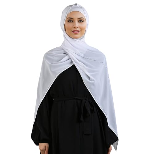 Bling Rhinestone Jersey Hijab for Women Silky Chiffon Long Scarf Fashion Glitter Muslim Hijab Head Wrap