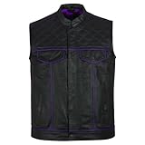 Lishow Fashion .Men's Biker Rider Motorcycle club Motorbike stylish Genuine leather sleeveless vest (US, Alpha, XX-Large, Regular, Regular, Black & Purple)