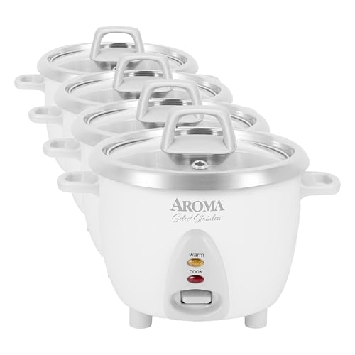 Image of AROMA Select Stainless Rice Cooker,3-Cup (Uncooked) / 6-Cup (Cooked),Stainless Steel Inner Pot,Small Rice Cooker,Auto Keep Warm,1.2 Qt,White,ARC-753SG,(Pack of 4)