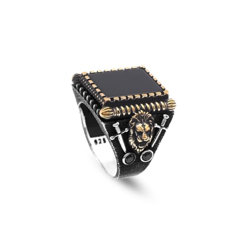 Bague homme onyx argent résistant chevalière lion fait main
