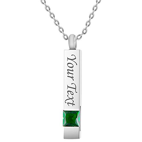 Fanery Sue Personalized Custom Urn Necklaces for Human/Pet Ashes Memorial Engraved Bar Locket Pendant Cremation with Crystal Keepsakes