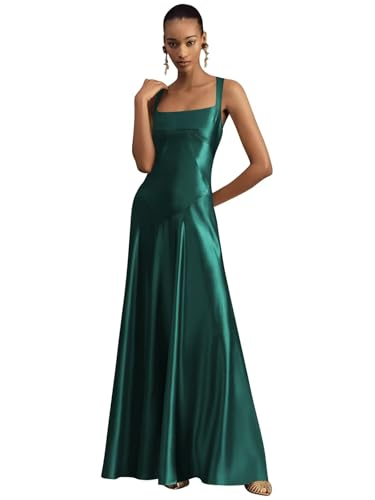 Square Neck Bridesmaid Dresses Long for Women Silk Satin Formal Evening Gowns