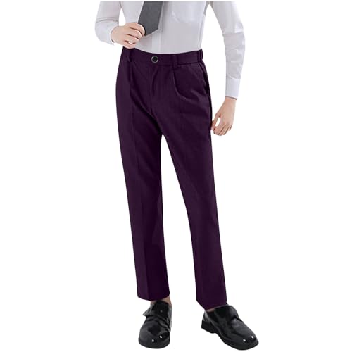 Boys School Uniform Suit Pants Teen Boys Flat Front Straight Leg Wrinkle-Free Dress Pants Kids Ceremony Stage Outfits