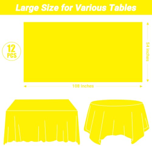 Image of QZYL 12 PCS Yellow Rectangle Tablecloth, Disposable Plastic Picnic Table Cover, 54 X 108 in Lightweight Table Cloth Rectangle for Birthday Parties Weddings Picnics and Outdoor Gatherings