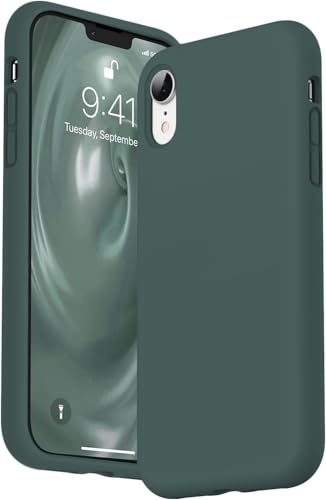 Image of VONZEE Microfiber Candy Case Compatible for iPhone Xr 6.1 inch, Shockproof Slim Back Cover Liquid Silicone Case - Dark Green