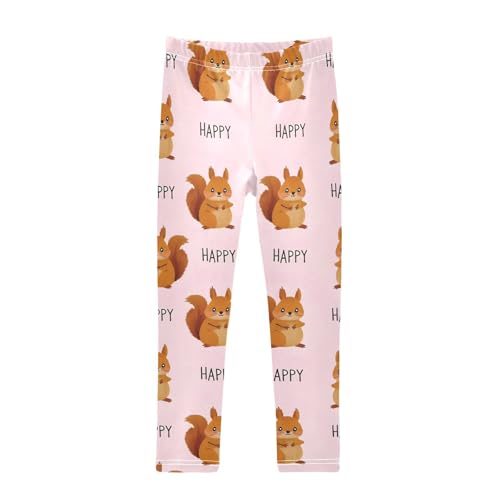 ALAZA Girls' Leggings Children's Yoga Pants Skinny Printed Dance Cute Squirrel Happy Comfortable 4T
