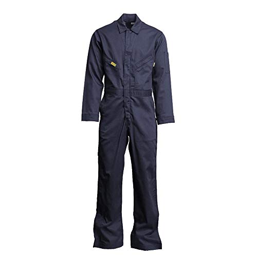 Lapco FR GOCD7NY-62 ST Flame Resistant Gold Label Deluxe Coverall, 88% Cotton 12% Nylon Blend Twill with Moisture Management, HRC 2, NFPA 70E, 7 oz, 62 Short, Navy