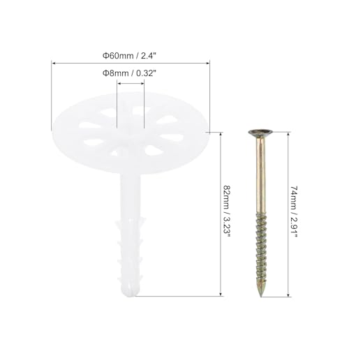 Image of PATIKIL 82mm Perforated Insulation Pins, 30 Pack Insulating Nails Wall Plug Plastic Expansion Bolt for Fixing Foam Boards to Masonry Wall or Ceiling