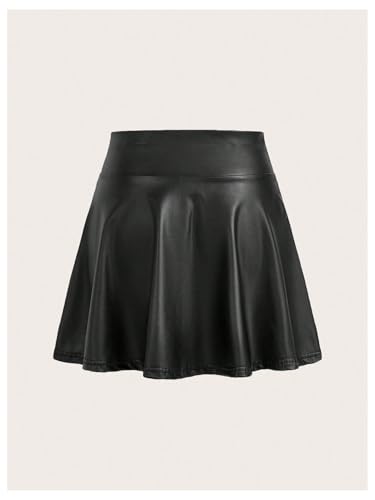 OYOANGLE Women's Vintage PU Leather High Waisted Short Skirt Flared A Line Skater Skirts2