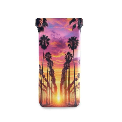 WELLDAY Capa de óculos de sol de couro sintético macio com paisagem de palmeiras, pôr do sol, para homens e mulheres