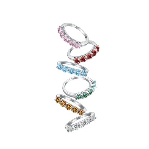 5 Stone Moissanite Ring for Women, 1.5 Carat D Color VVS1 Clarity Lab Created Moissanite Wedding Band, 925 Sterling Silver 5 Stone Clear/Blue/Pink/Red/Yellow/Green Eternity Women Ring4