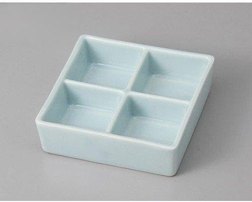 セトモノホンポ(Setomonohonpo) Set of 3 Shokado Blue Partition Square Pot 4.4 x 4.4 x 1.3 inches (11.2 x 11.2 x 3.3 cm) [Ryotei Ryokan Japanese Tableware Restaurant Commercial Utensils Tableware]