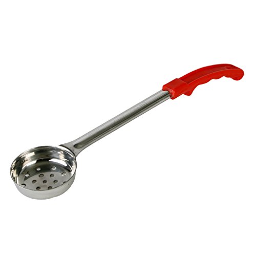 Thunder Group Perforated Portion Controller 1-Piece Construction Ladles with Plastic Red Handle, 2-Ounce