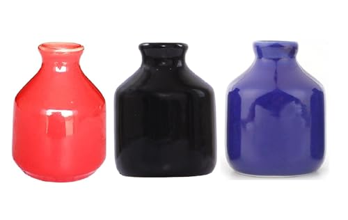 Image of Mkd2 Rise Ceramic Reed Diffuser Pot I Empty Aroma Pot - Set of 3 (Blue, Red & Black) for Home Fragrance