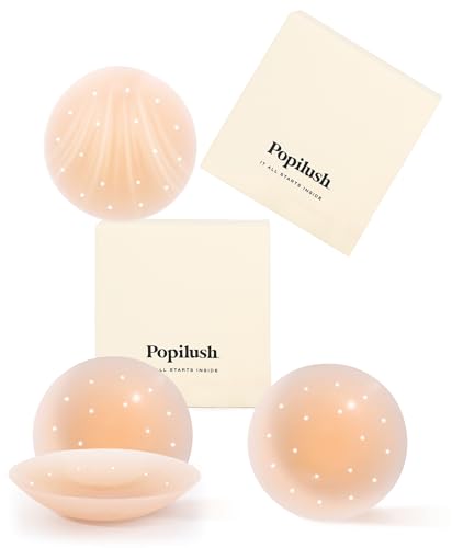 Image of Popilush Nipple Covers for Women Sticky Bra Silicone Adhesive - Breathable Invisible Reusable for Wedding, Backless Dresses