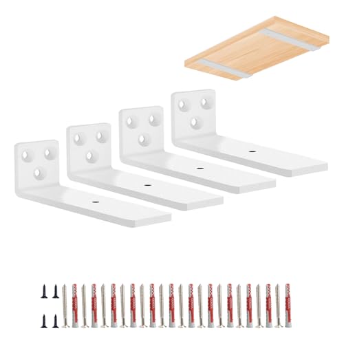 Xpang 隠し棚受け 高耐荷重 頑丈 アイアンブラケット棚うけ 金具 耐荷重70kg 棚支え 吊り棚金具 l字金具 目立たない棚受け 棚の補強 棚支え ビス付き (ホワイト, 15cm 4個)
