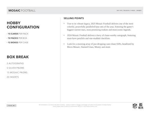 Image of 2025 Panini Mosaic Football Hobby Trading Card Box (2 Autographs Per Box)