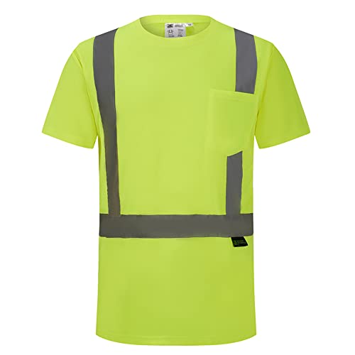 3C Products ST1000, ANSI/ISEA Class 2, Men’s High Vis Short Sleeve Safety T-Shirt, Jersey Mesh, Reflective, Neon Green,M