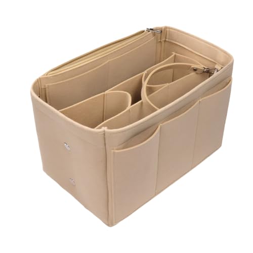 Handtaschen Organizer,Filz Taschenorganizer mit Entnehmbare Fächer,Handtaschenordner Organizer Tasche mit Reißverschluss,Bag in Bag Handtaschenordner Beige,Taschenorganizer Shopper mit Schlüsselkette
