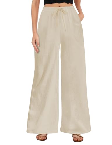 Buauty Plus Size Palazzo Cotton Linen Pants Women Wide Leg Pants Loose Fit Casual Comfy Lounge Flowy High Waist Trousers 2024