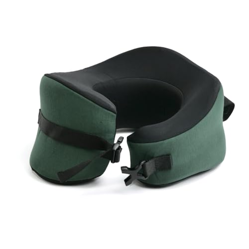 Image of C CUSHION LAB Travel Pillow, Award-Winning Patented Ergonomic Design for Chin & Neck Support Memory Foam Neck Pillow, Compact Airplane Pillow for Traveling, Flight, Car (Hunter Green, Large)