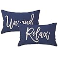 ULOVE LOVE YOURSELF Relax&Unwind Throw Pillow Covers 12x20 Farmhouse Spring Summer Decorative Lumbar Pillowcases Porch Patio Cushion Covers 2Pack for Bedroom Living Room Sofa Couch Home Decor (Blue)