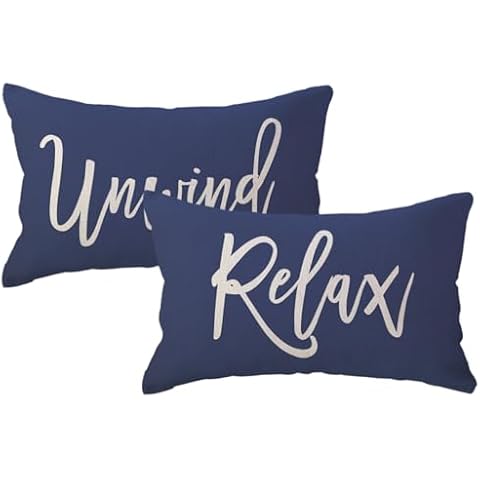 ULOVE LOVE YOURSELF Relax&Unwind Throw Pillow Covers 12x20 Farmhouse Spring Summer Decorative Lumbar Pillowcases Porch Patio Cushion Covers 2Pack for Bedroom Living Room Sofa Couch Home Decor (Blue) Cover