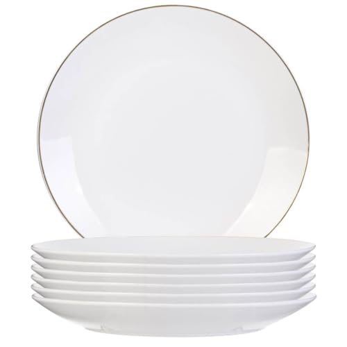AltoBuy Set de 6 Assiettes Plates Blanches en Porcelaine avec liseré doré (Ø26,5 cm) - Aura