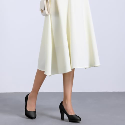 Allegra K Women's Round Toe Chunky Heel Platform Pumps4