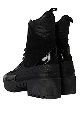 CAPE ROBBIN Cape Robbin Lace Up Lug Sole Chunky Heel Paneled Military Combat Boots-BLACK_103
