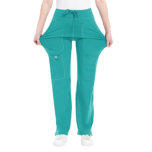 QBK Yoga Scrub Pants Women Mid Rise Yoga Work Pants- Five Pocket Cargo Scrub Pant