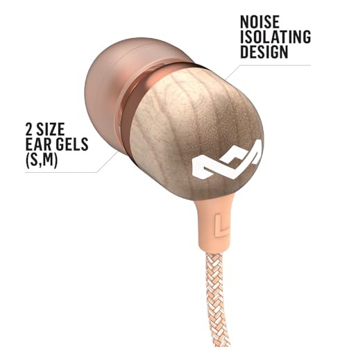 Image of House of Marley, Smile Jamaica Wired In-Ear Headphones - In-line Microphone with 1-Button Remote, Noise Isolating, Durable, Tangle Free Cable, EM-JE041-CP Copper