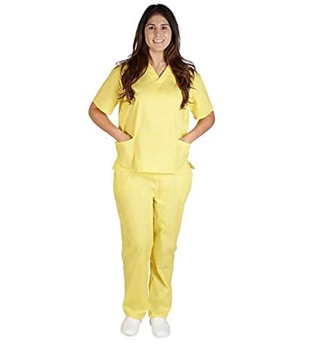 M&M SCRUBS Women Scrub Set Medical Scrub Top and Pants S Yellow