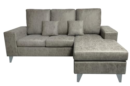 PEGANE Canapé d'angle 3 Places réversible en Simili-Cuir Coloris Gris - Longueur 200 x Profondeur 144 x Hauteur 99 cm