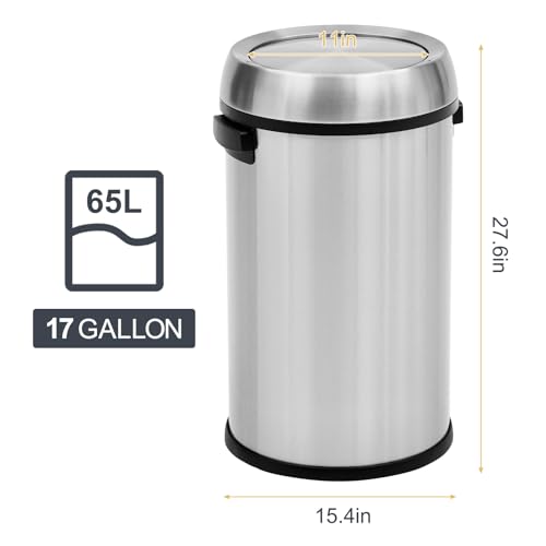 Image of GlowSol 17 Gallon Large Capacity Kitchen Trash Can with Swing Lid, Commercial Trash Can, Heavy Duty Brushed Stainless Steel Garbage Can, 65 Liter, Suitable for Kitchen Outdoor Office