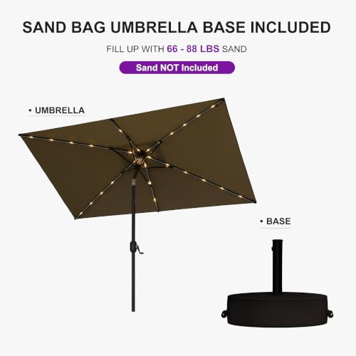 PURPLE LEAF 5' x 8' Rectangular Patio Umbrella with Solar LED Outdoor Table Umbrella Aluminum Frame Market Umbrella Sun Umbrella for Garden Deck Lawn Pool Beige — view 3