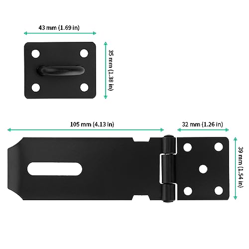 FUNSUEI 6 PCS 4 Inch Black Padlock Hasp, Shed Door Latch Hasp, Heavy Duty Door Clasp Lock with Screws - Image 2