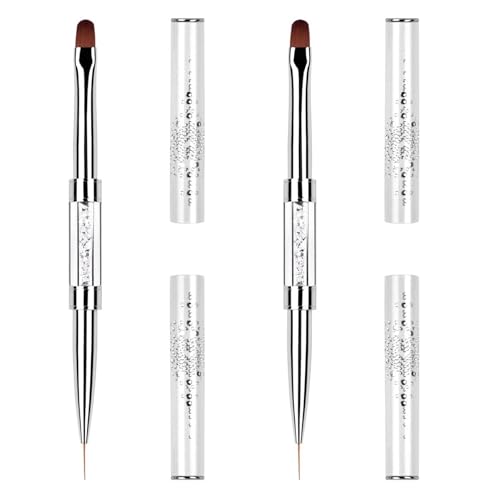 Tharvolex 2 Pcs Dual-Ended Gel Nail Art Brush Set with Rhinestone Handle for UV Gel & Nail Design