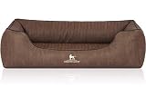 Knuffelwuff Orthopädisches Hundebett Tampa aus laser-gestepptem Kunstleder XXL 120 x 85cm Braun