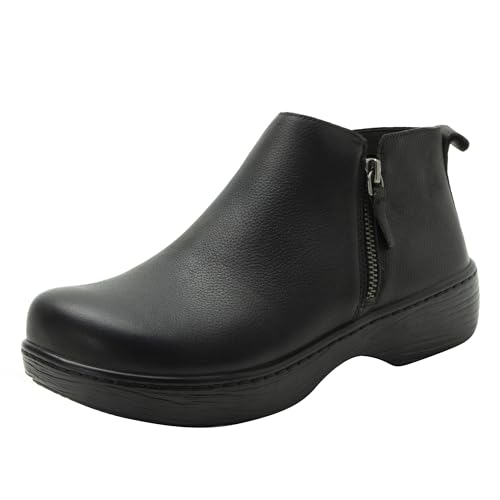 Alegria Women’s Oaklee Double Zippers Leather Wood Look Rocker Low Ankle Bootie