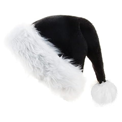 Ausejopeac Black Christmas Santa Hat,Black & White Deluxe Adults Xmas Santa Hat for Adults Theme New Year Festive Holiday Party Supplies Cover