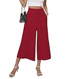 CZYINXIAN Women's Flowy Wide Leg Pants Casual Adjustable Tie Knot Elastic Waist Pants with Pockets(Wine Red, Large)