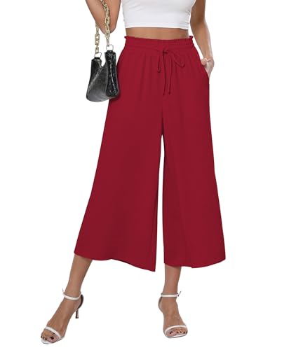 CZYINXIAN Womens Flowy Wide Leg Pants Casual Summer Beach Elastic Waist Trousers Trendy Business Work Pants with Pockets