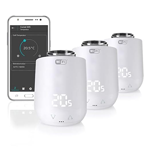 Eurotronic Comet Wifi 3er Set Heizkörperthermostat (M30 x 1,5 mm Gewindeanschluss, kompatibel mit 2,4 GHz WLAN, Heizungsregler-System mit Alexa-Steuerung, energiesparend, App-Steuerung, LED-Anzeige)