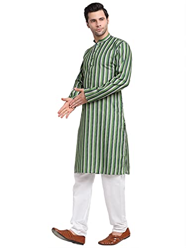 Image of KRAFT INDIA Men Cotton Dark Stripped Kurta ONLY