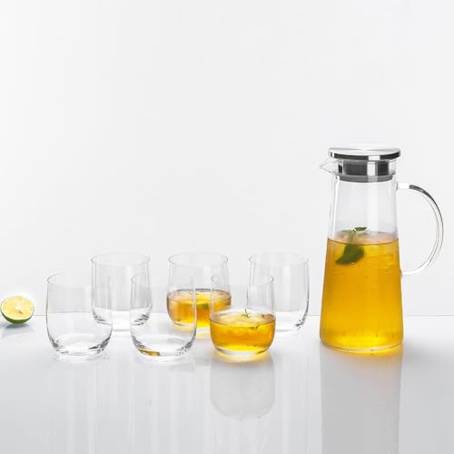 Image of Premium Water and Juice Glass & Borosilicate Glass Jug Set Combo [6 Piece Glass 300ML & 1 Piece Jug 1.8 Liter] Transparent Pitcher Set for Dining Table, Home & Restaurant,Party (MTS - 20)