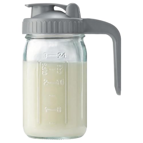 Pichet de lait maternel 32 oz de fuite en verre Bouteille rangement lait maternel avec couvercle et bec, bouche large bocal maçon pour les liquides, thé glacé, jus