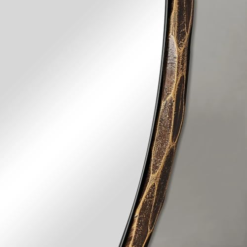 Image of ANDY STAR Hand-Forged Round Bathroom Mirror, 24 Inch Oil Rubbed Bronze Vanity Circular Mirror, Solid Steel Antique Hammered Rounded Mirrors for Wall Decor, Washroom, Entry, Fireplace