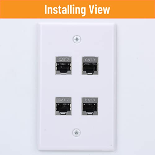 Placa de pared Cat7 de 4 puertos RJ45 con acoplador hembra a hembra y soporte blanco 5